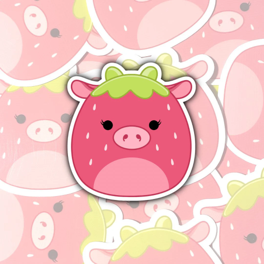 Squishmallow Strawberry Cow Sticker Kels Kathleen Glass Art