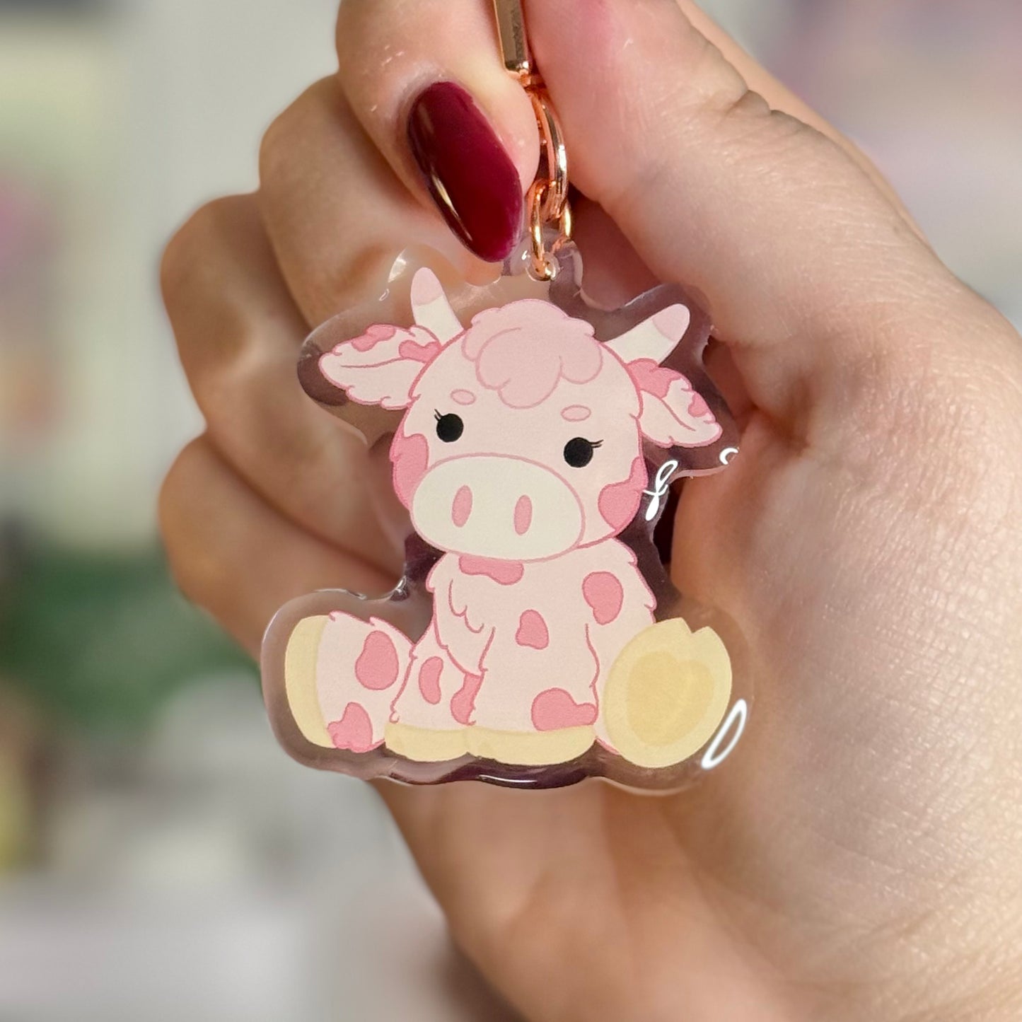 Pink Cow Keychain