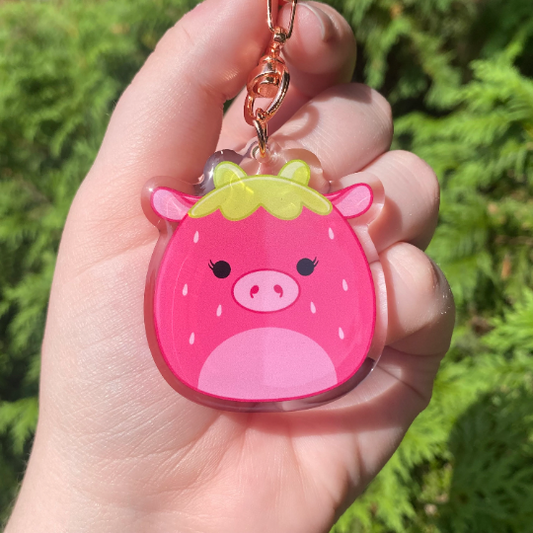 Squishmallow Strawberry Cow Keychain